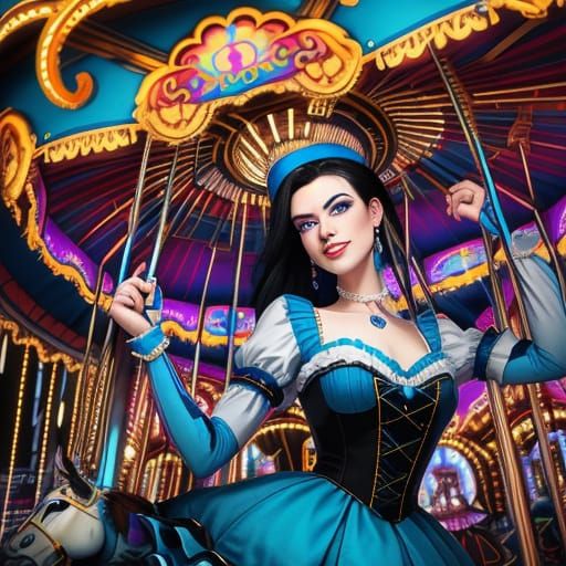 Terrified Woman On Haunted Carousel