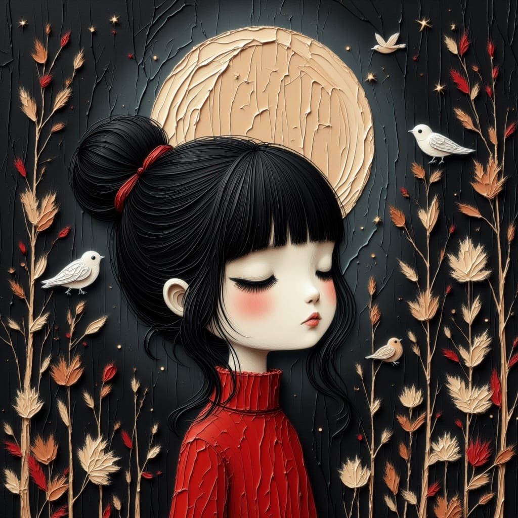 Moon child with closed eyes