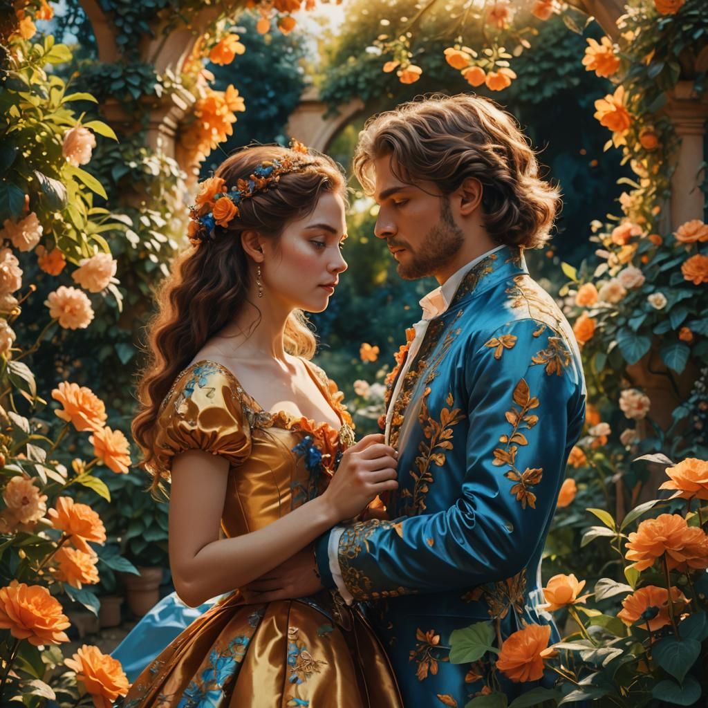 Romantic Garden Scene in Baroque Hyper-Realistic Style
