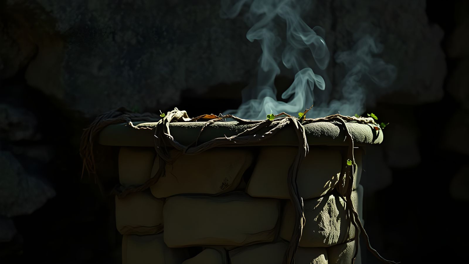 Eerie Stone Mortar Beneath Crumbling Wall