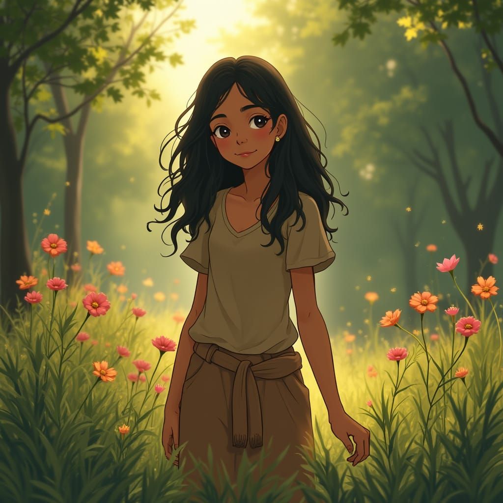 Ethereal Portrait of a Young Indian Woman in a Whimsical Nat...