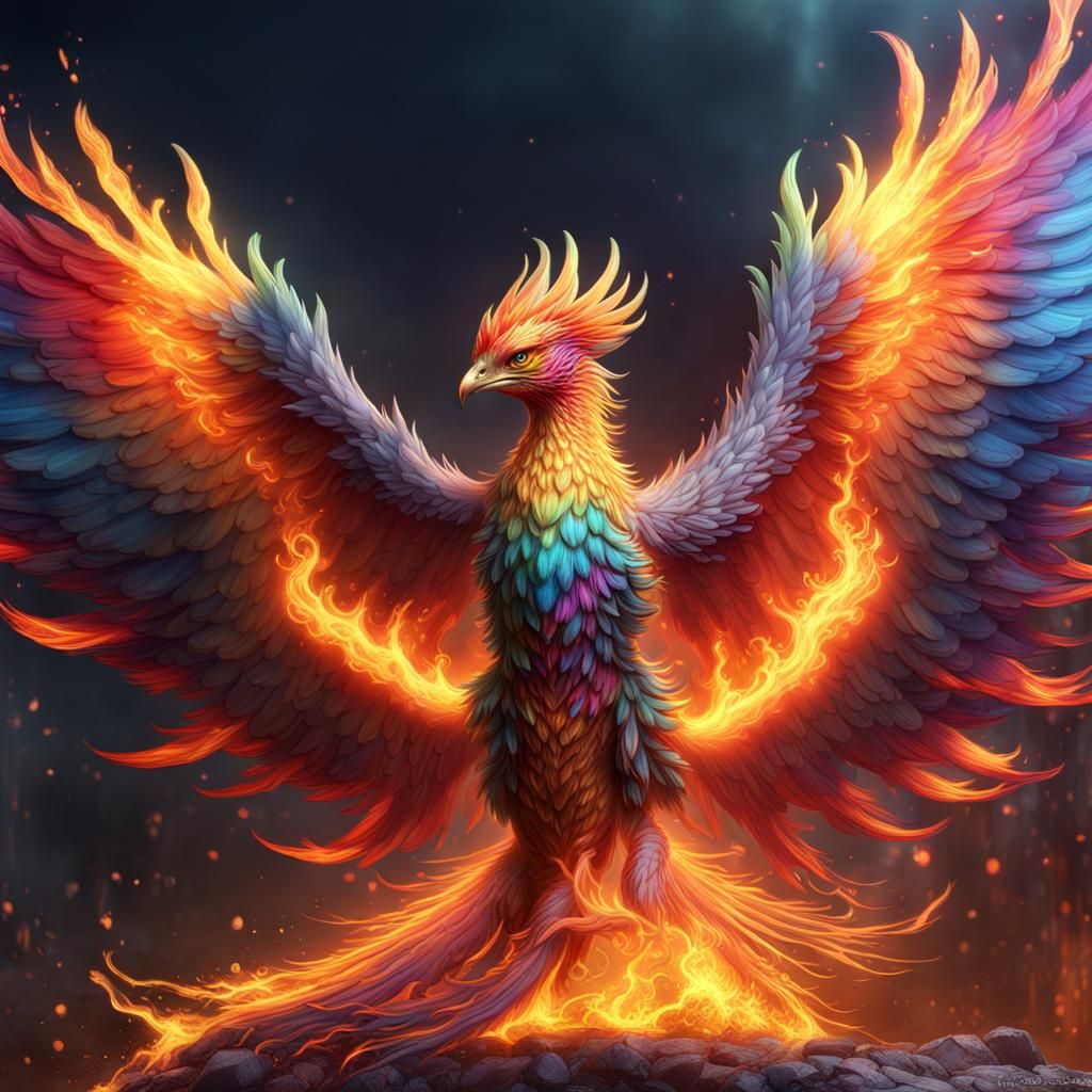 Flaming Rainbow Phoenix Fantasy Concept Art