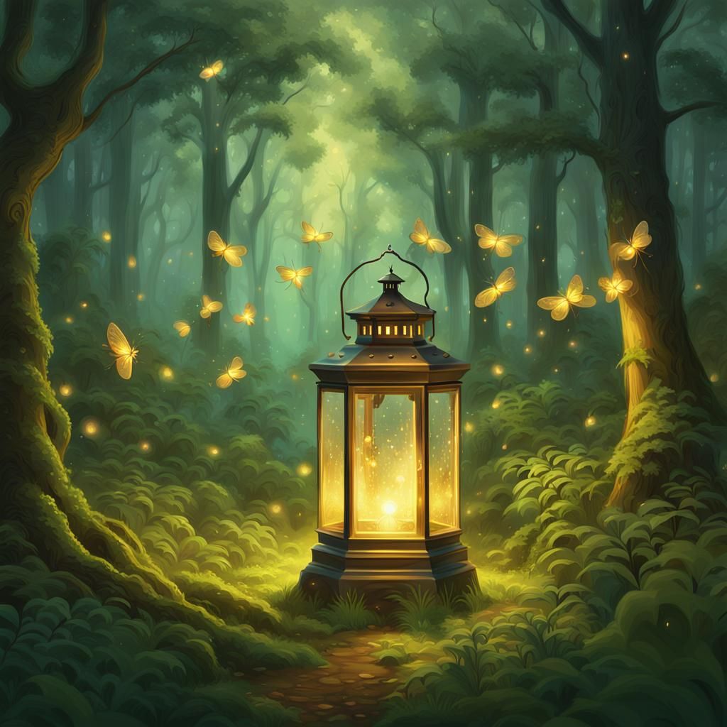 Fireflies Dance in Ethereal Forest Landscape