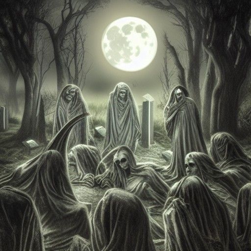 Witches in Cemetery Under Full Moon, Baroque Art