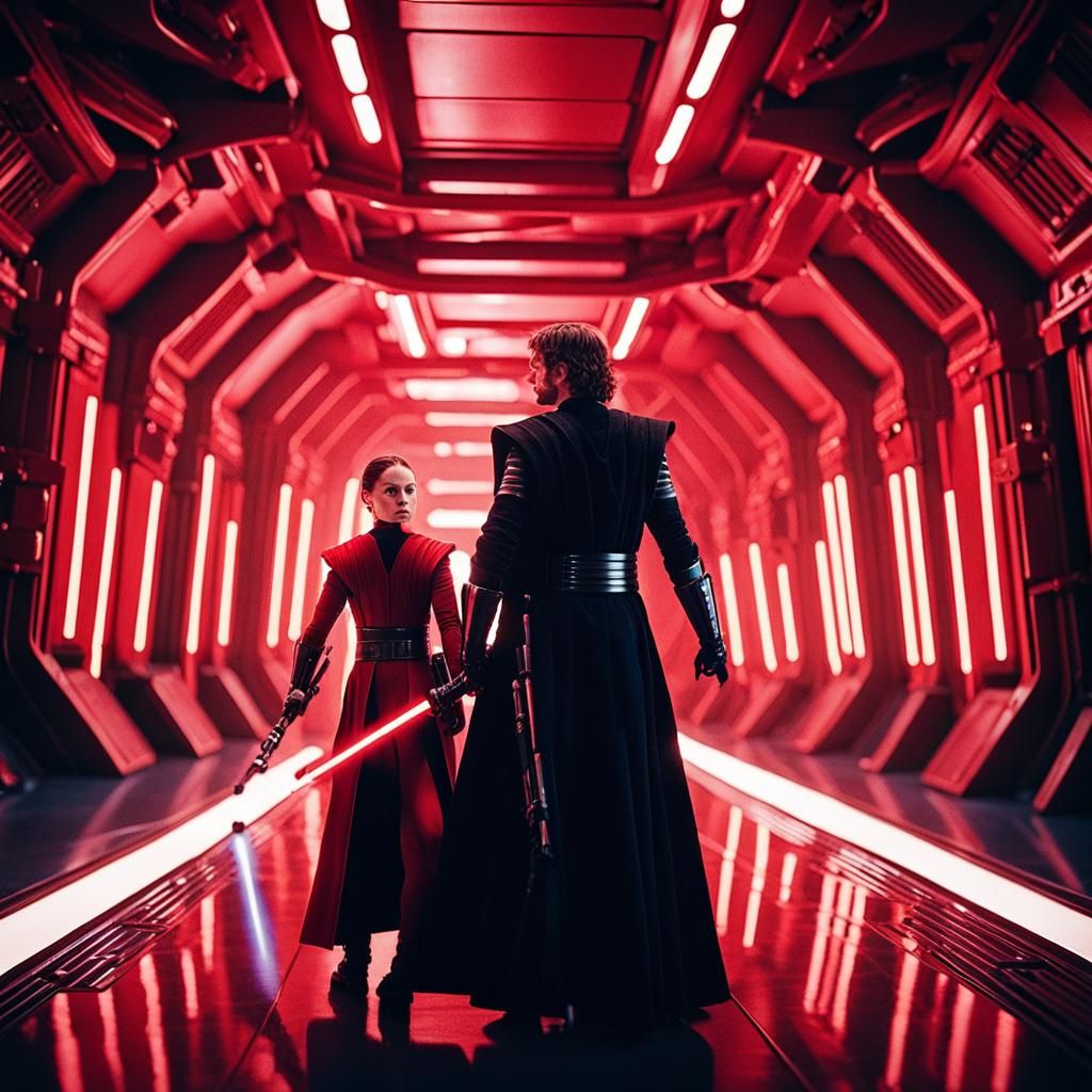 Anakin and Padme in Sith Armor Battle