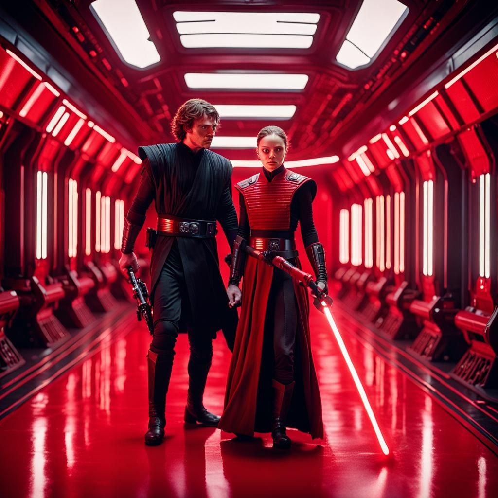 Anakin and Padme in Sith Armor Lightsaber Duel