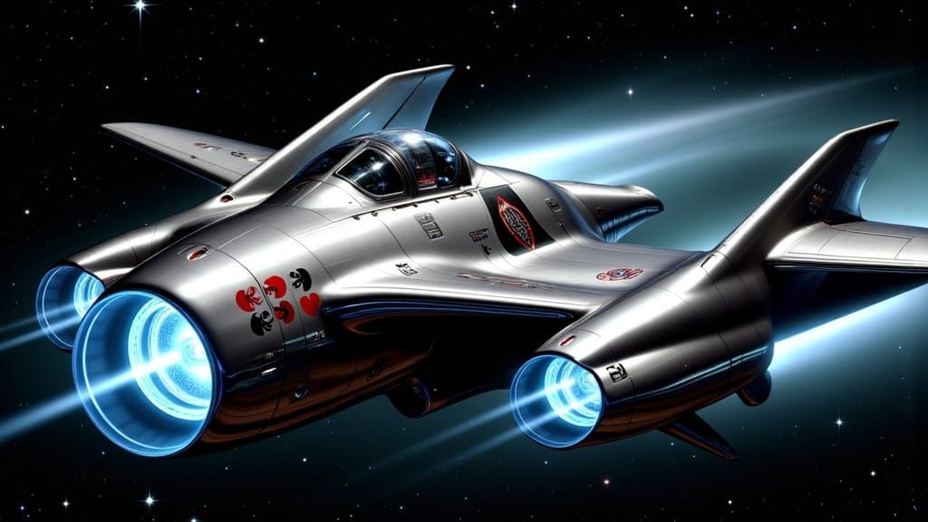 Cyberpunk-Inspired Spaceship with P-51 Mustang Design