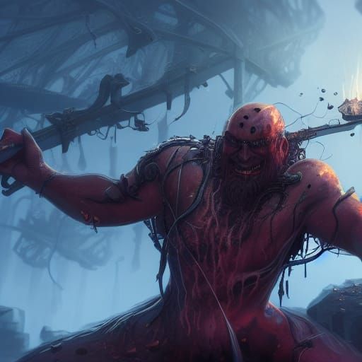 Tortured Man in Fantastical Detailed Matte Painting