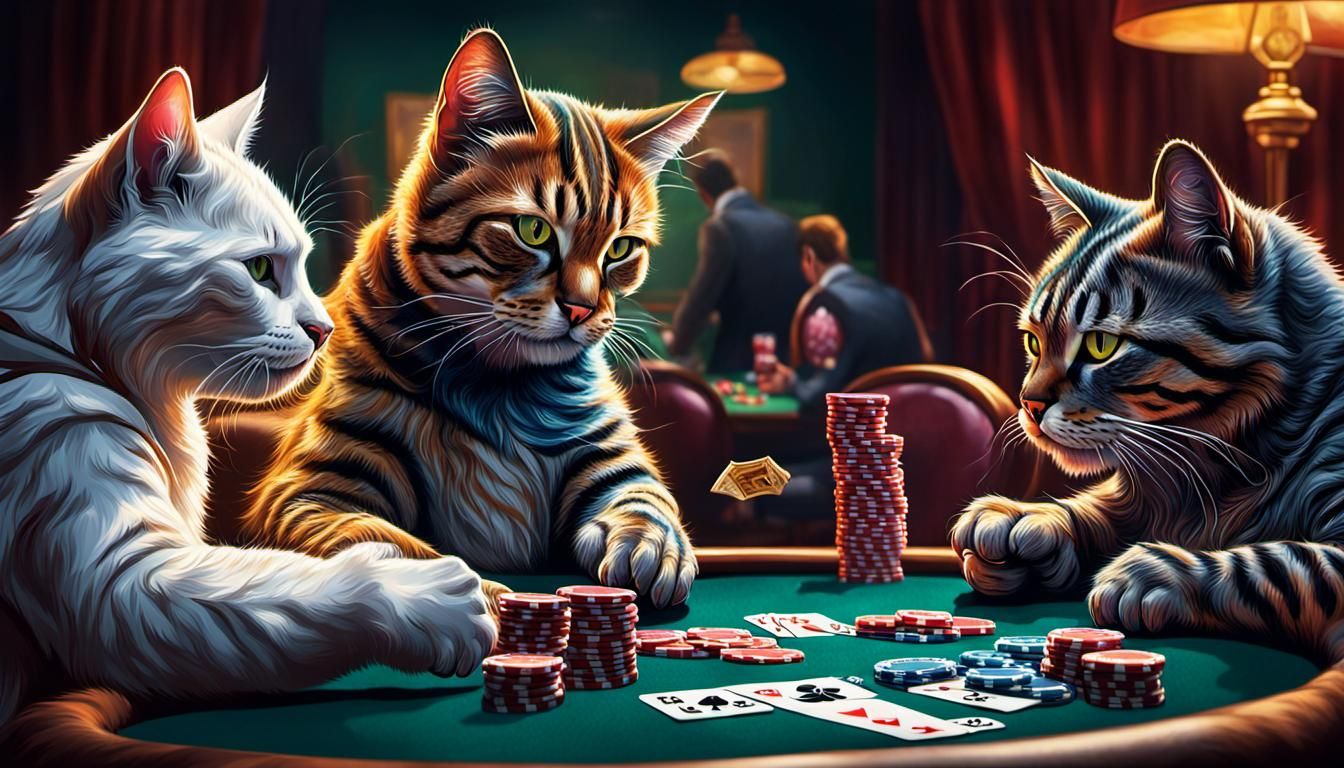 Hyperrealistic Cats Playing Poker in Casino