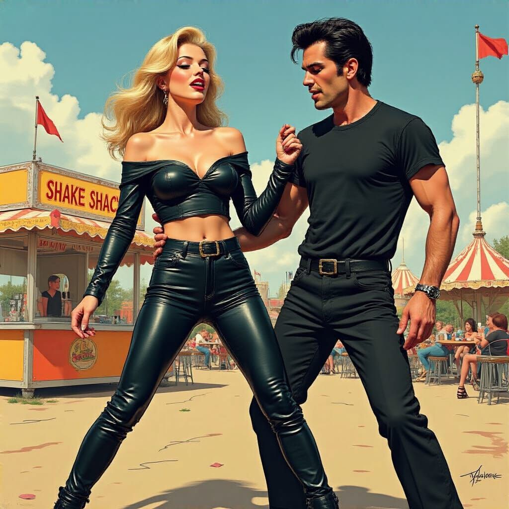 Retro Fairground Dance Scene in Pop Art Style