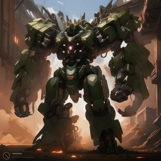 Orc Steampunk Mech Defending Fantasy Border