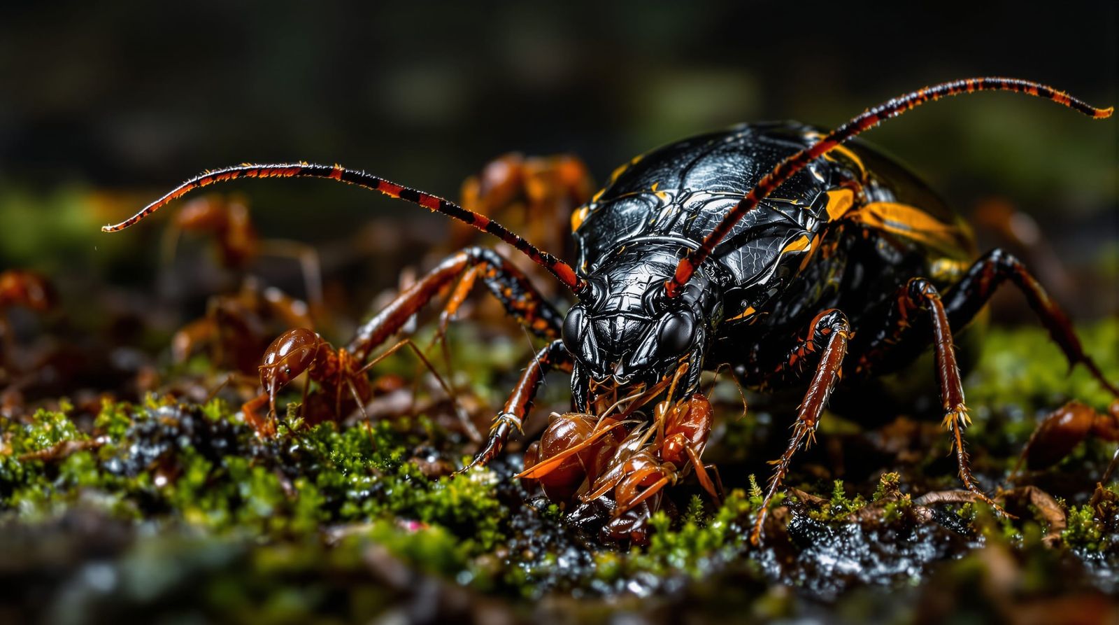 Macro Shot of Ants Attacking African Beetle
