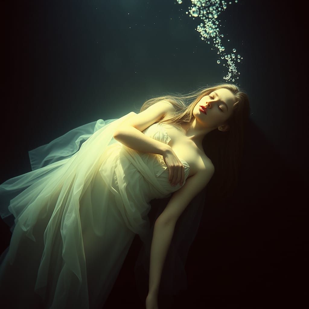 Ethereal Woman Underwater in Vintage Style