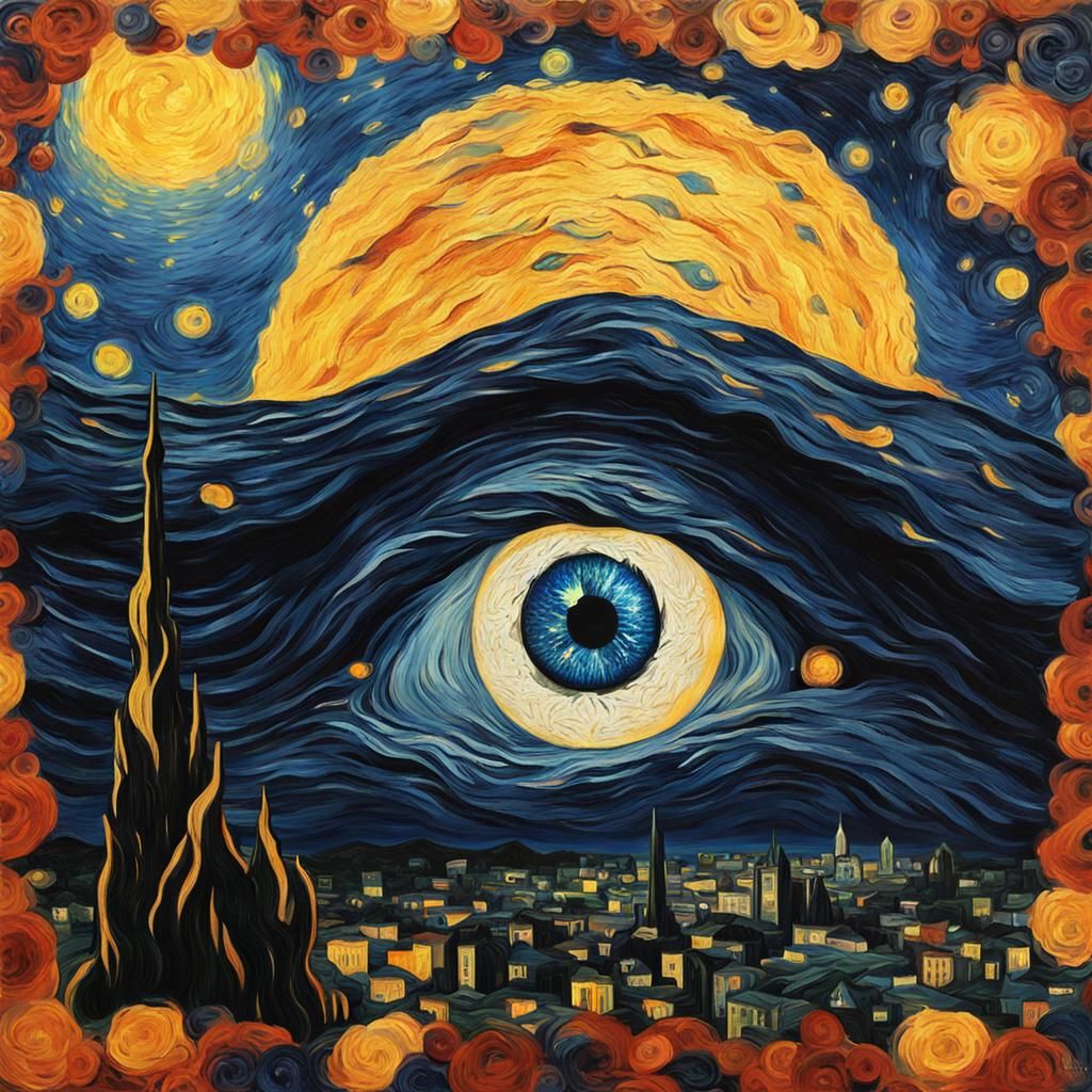 Eye of Sauron Portrait in Starry Night Style