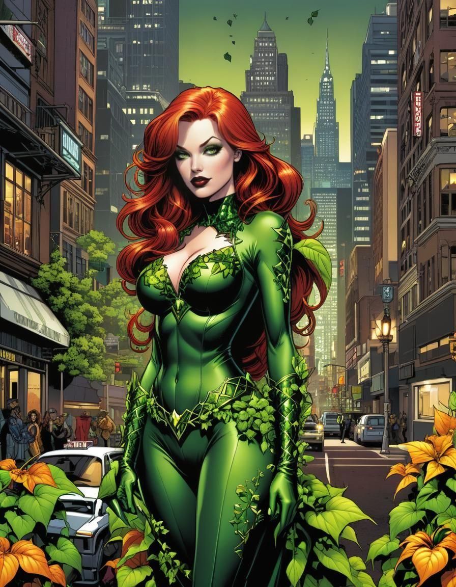 Poison Ivy Comic Book Portrait in Superhero Style