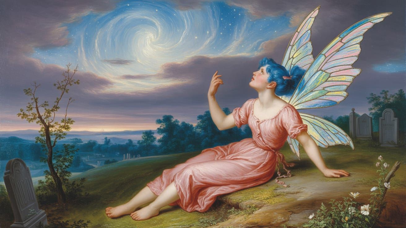 Garden Fairy with Stained Glass Wings in Oil Painting Style