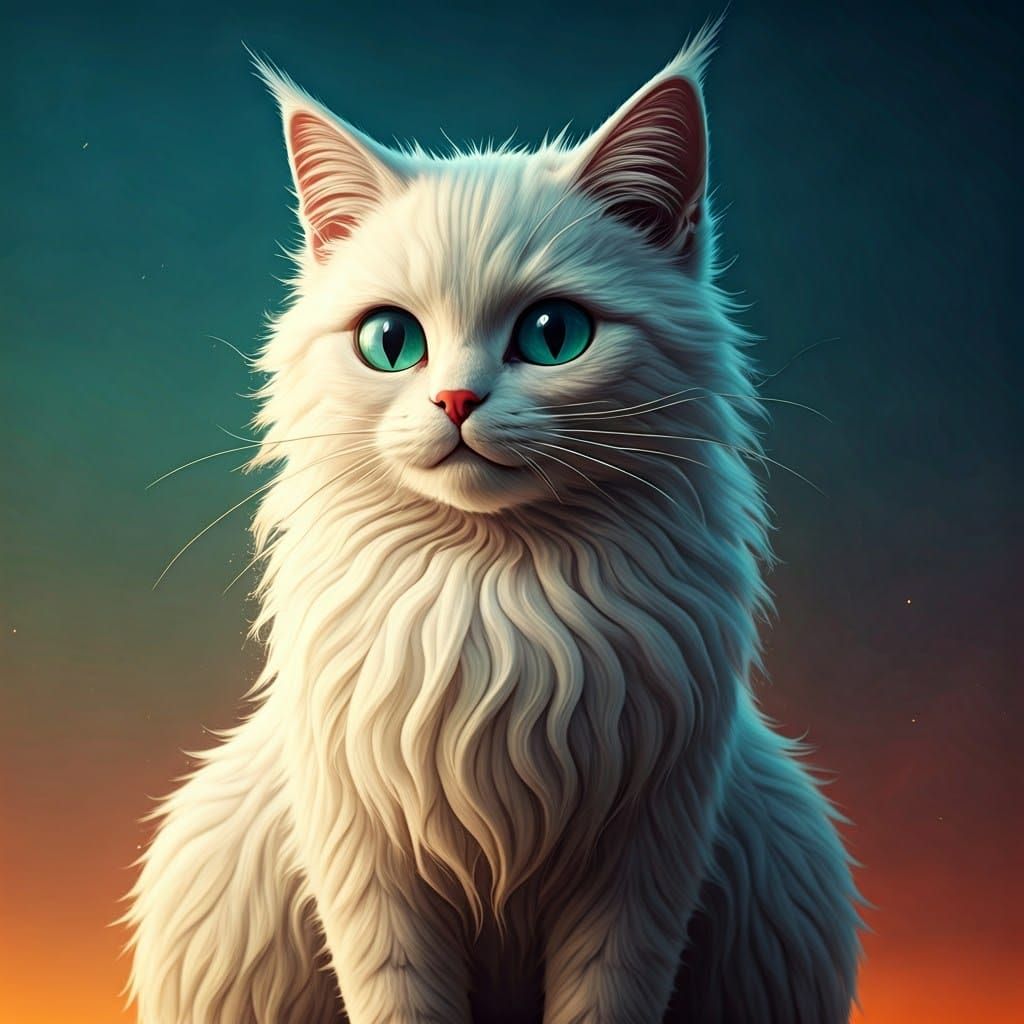 Cotton Wool Cat in Fantasy Landscape