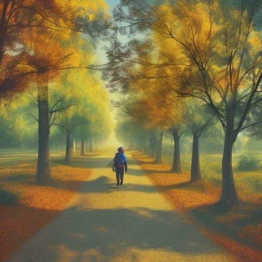 Child's Pathway to School in Vibrant Digital Painting Style