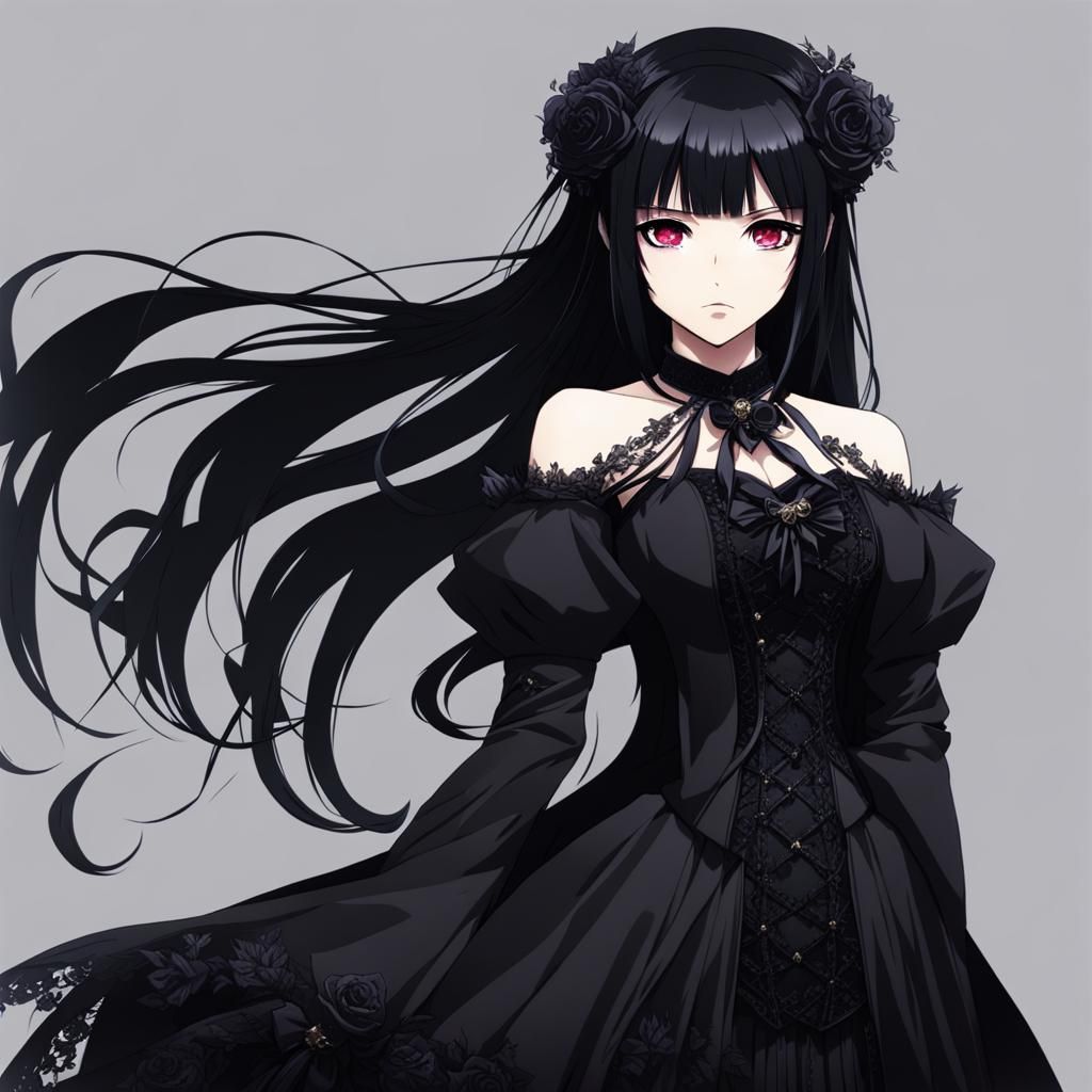 Gothic Girl with Evil Stare in Anime Style