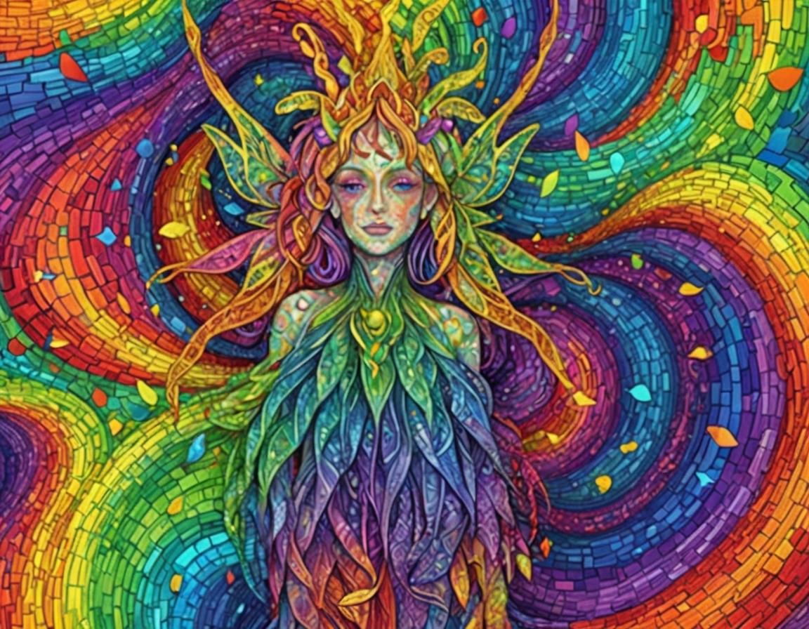 Rainbow Dreadlock Fairy in Abstract Fractal Art