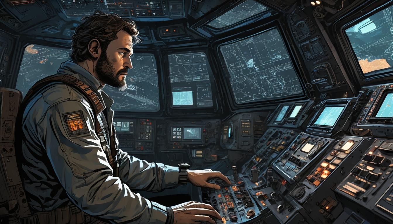 Heroic Cargo Ship Pilot in Dramatic Comic Book Art