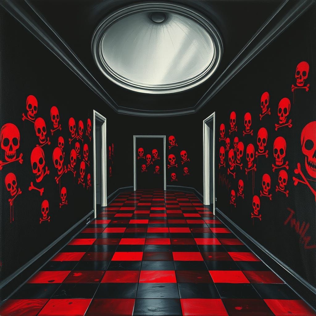 Gothic Hallway in Oil Painting Style
