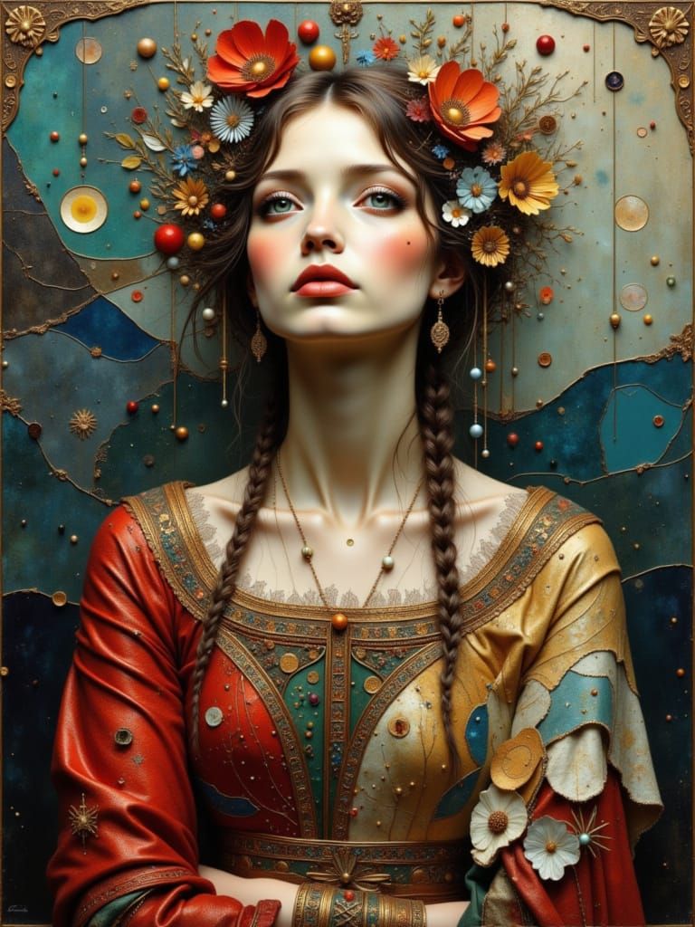 Norwegian Woman Portrait in Mixed Media Style