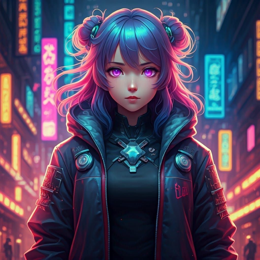 Ultra-Realistic Anime Warrior in Cyberpunk Cityscape