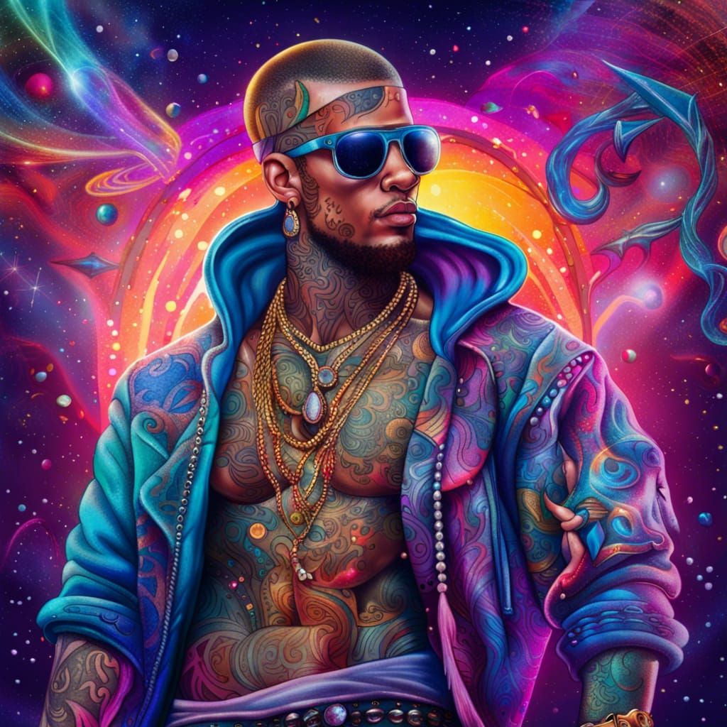 Hip Hop Star in Holographic Cosmic Illustration