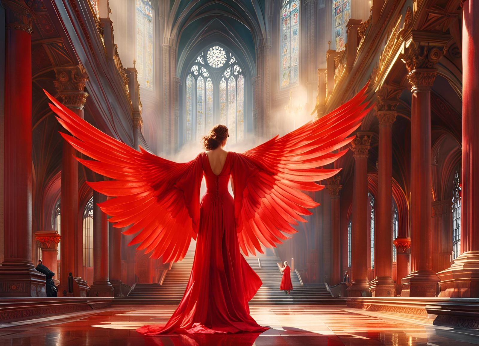 Angelic Figure in Cathedral: Watercolor Art