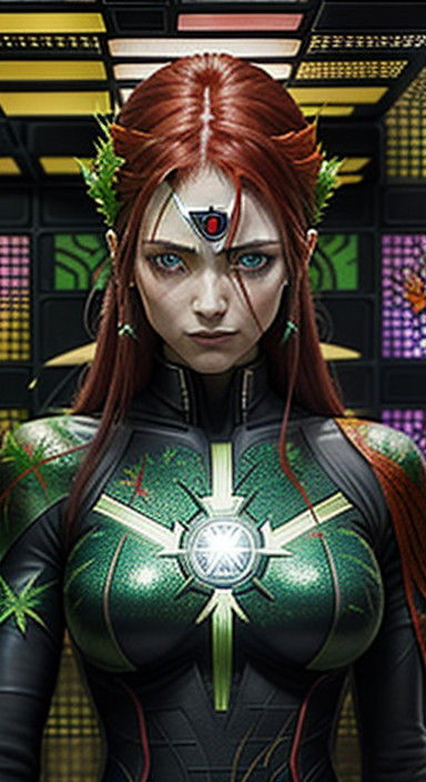 Epic Aztec Goddess in Liminal Spaceship, Encaustic Impasto S...