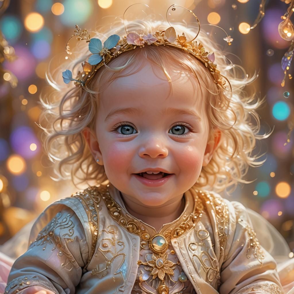Happy Baby Portrait in Dreamlike Fantasy Setting