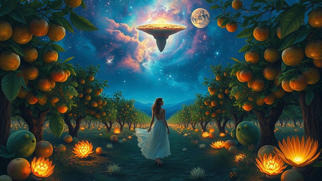 Bioluminescent Orchard: A Surreal Digital Painting