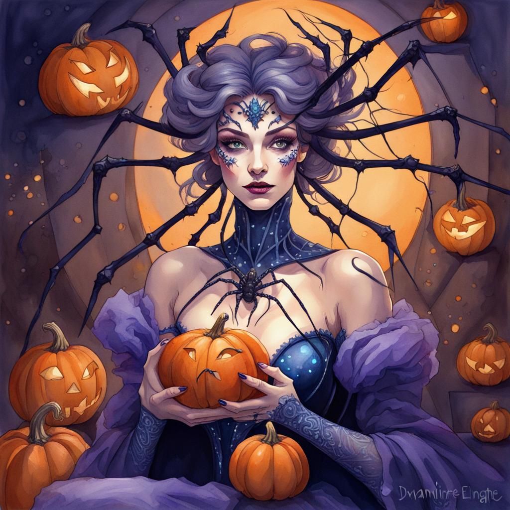 Spider Queen Halloween in Gouache Style