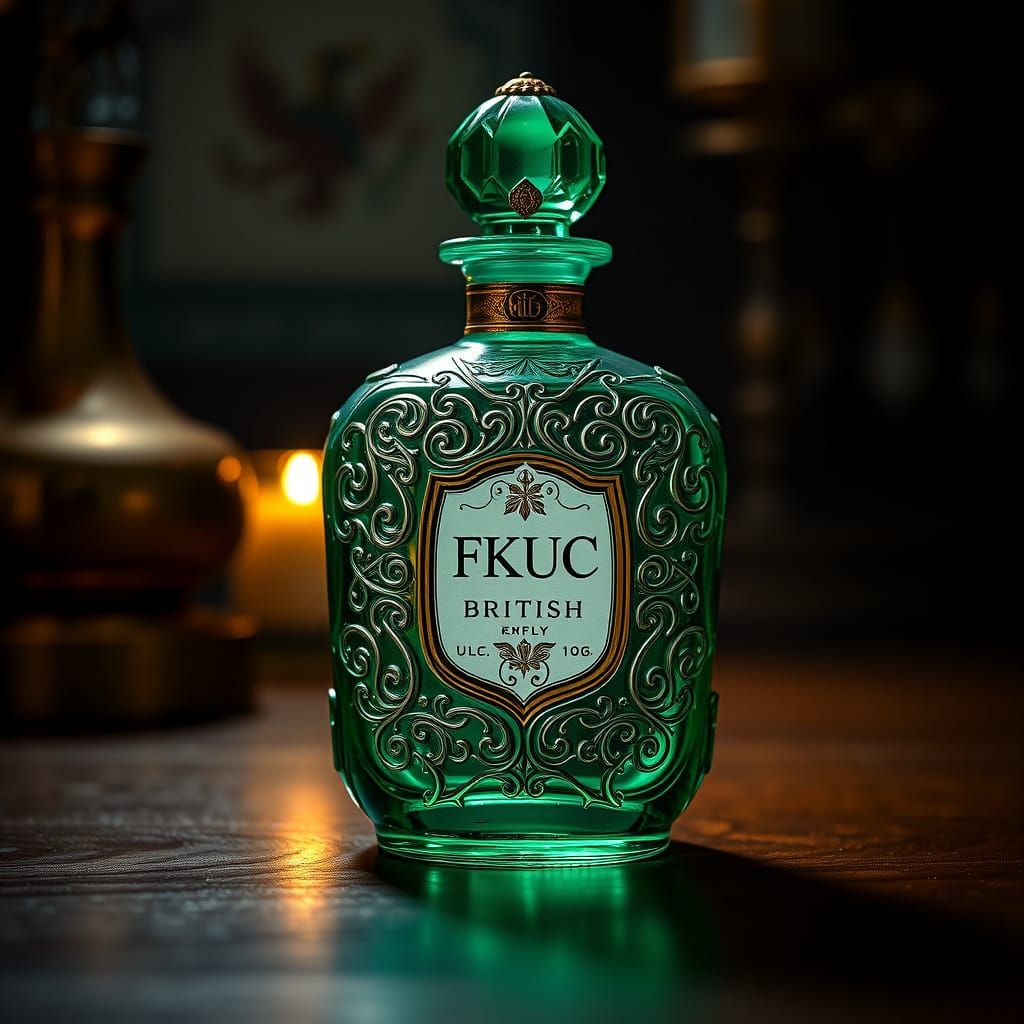 Luxurious Emerald Glass Flask in Sophisticated Setting