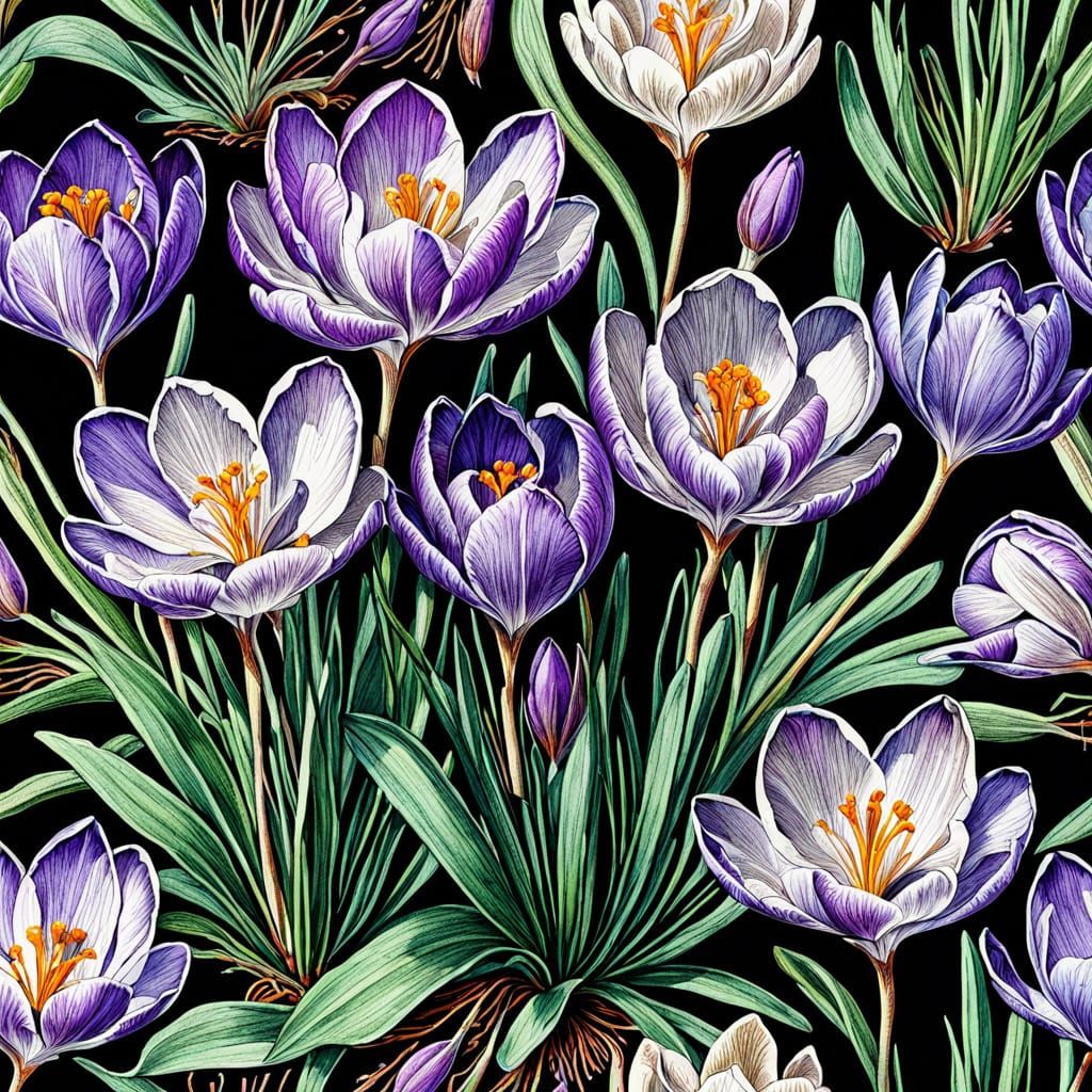 Elegant Botanical Drawing of a Crocus