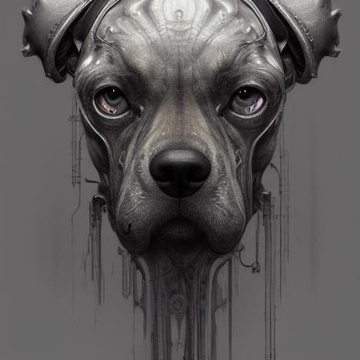 Biomechanical Dog Portrait in Giger Style