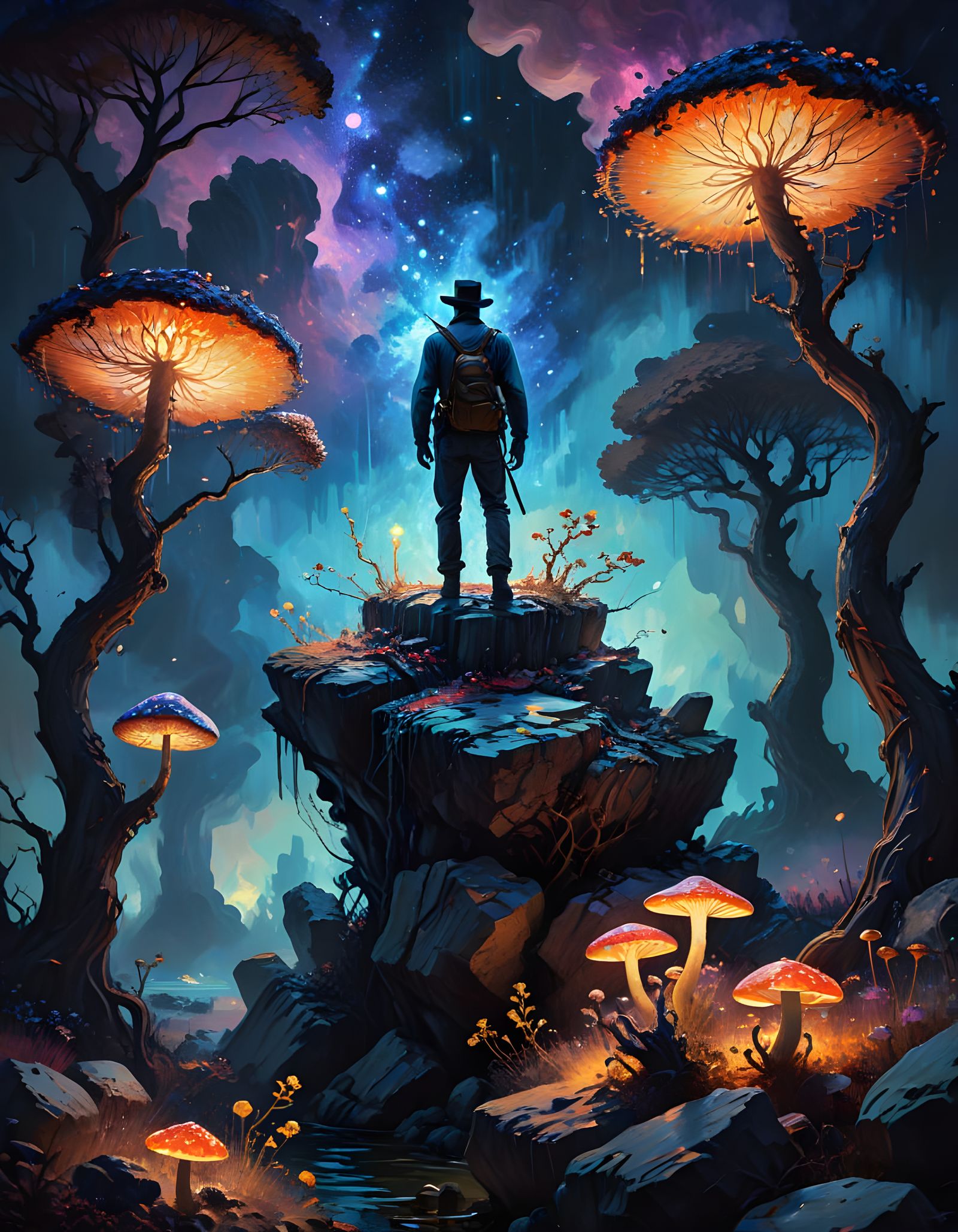 Hero Silhouetted against a Glowing Eerie Doomscape in Neo Im...