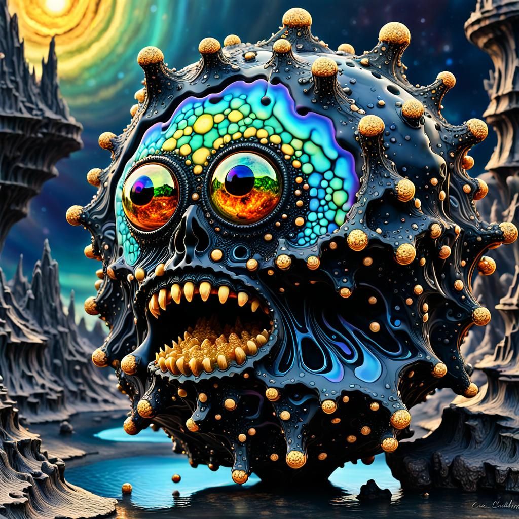 Surreal Shoggoth: Liquid Acrylic Mandelbrot in Divine Psyche...