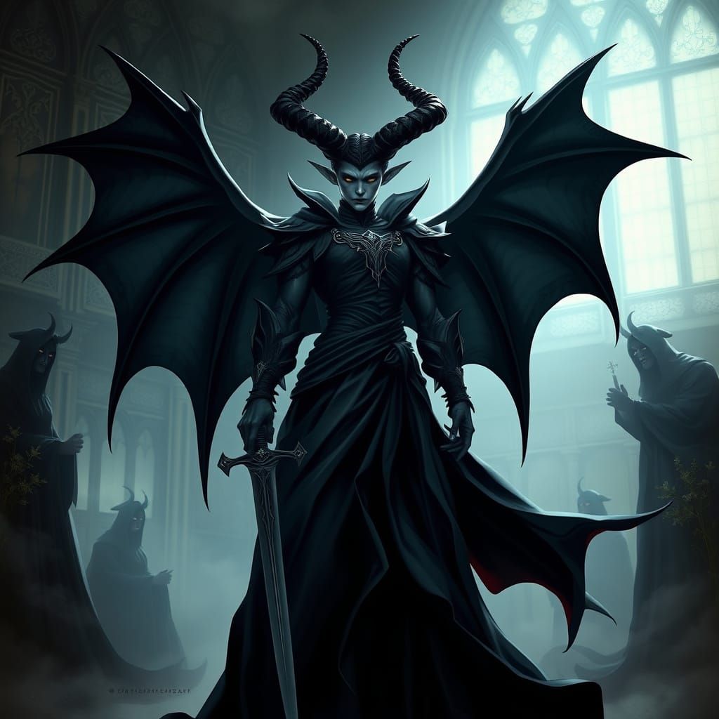Imposing Horned Figure in Gothic Setting