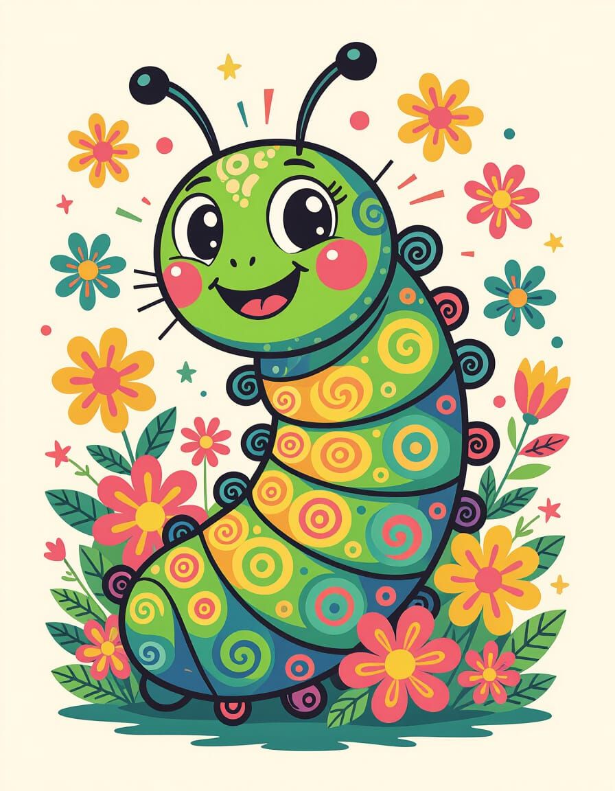 Vibrant Caterpillar with Swirling Patterns, in Pop Surrealis...