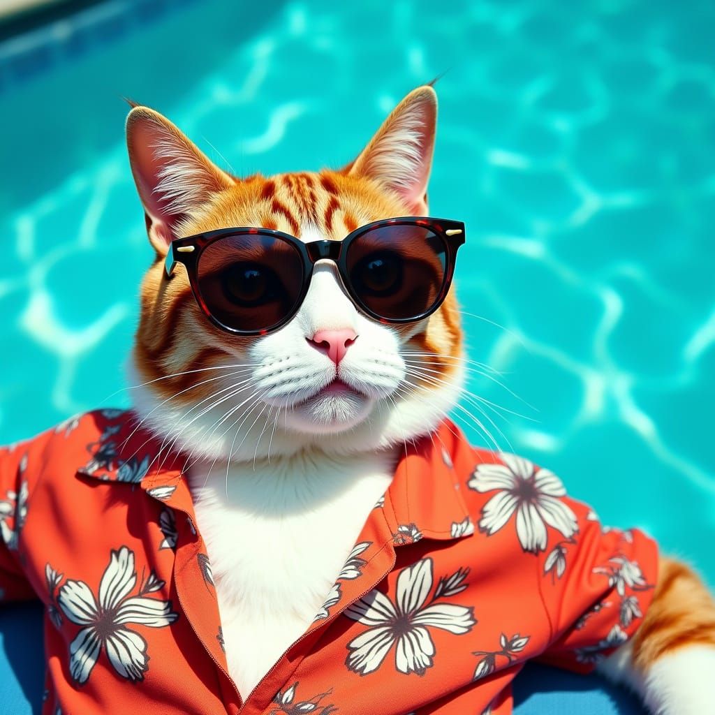 Cool Cat Lounging Poolside in Pop Art Style