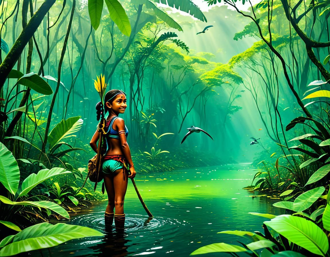 Lush Amazonian Adventure in Hyperdetailed Cubism Style