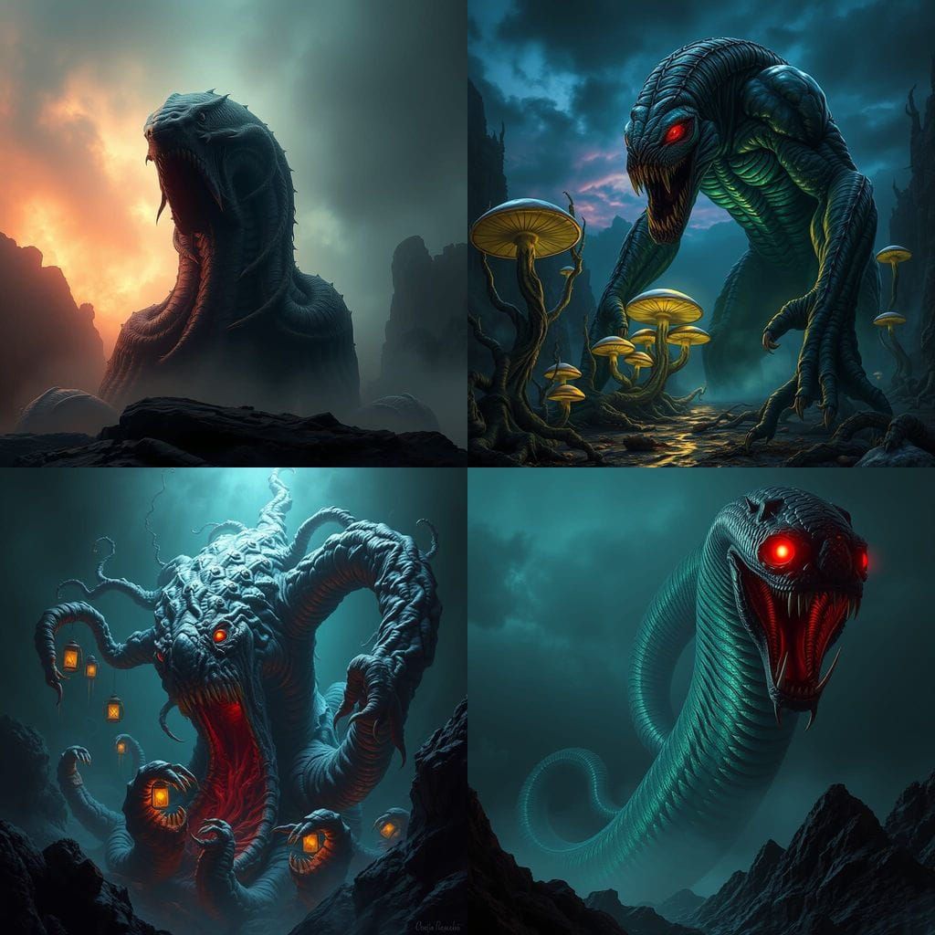 Giant Worm Terrorizes Fantasy Landscape in Vivid Matte Paint...