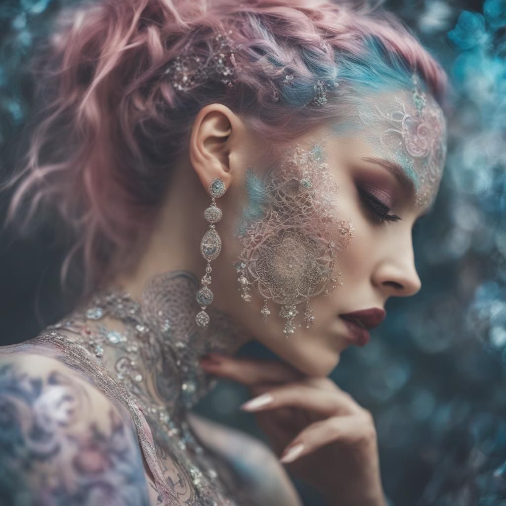 Pastel Goth Punk Goddess in Gothic Landscape