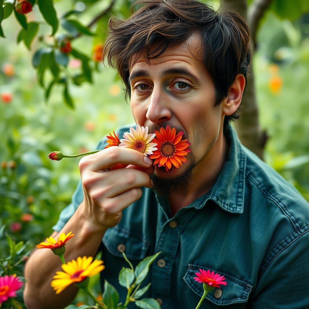 Man Eats Flowers: Photo-Realistic Floral Feast