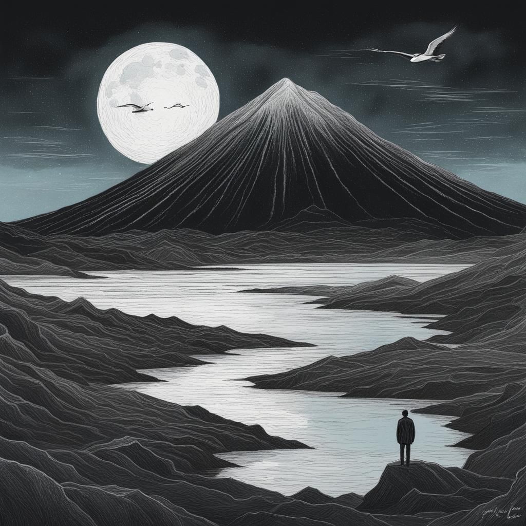 Post-Punk Style Pencil Drawing: Spanish Man in Twilight