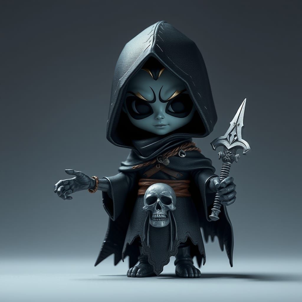 Photorealistic Chibi Necromancer Figurine in 8K