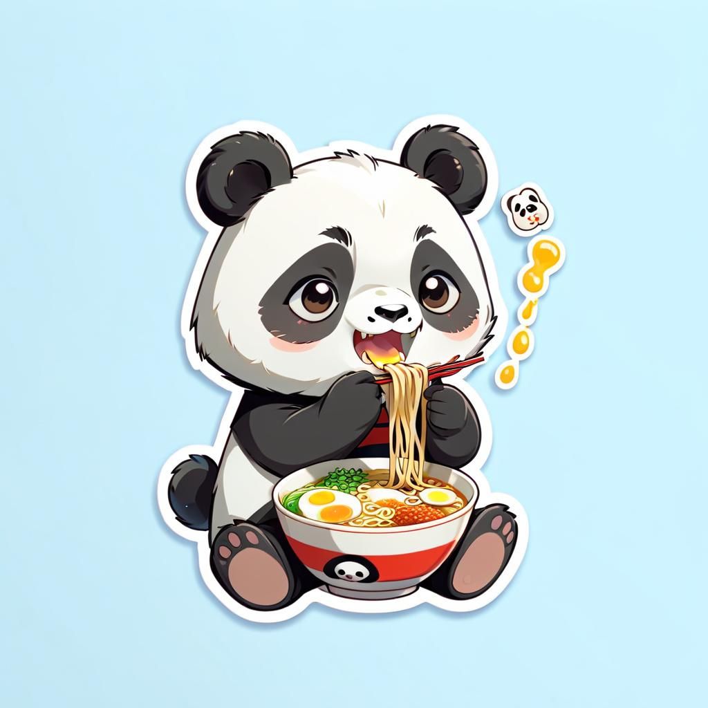 Cute Panda Eating Ramen Sticker Design