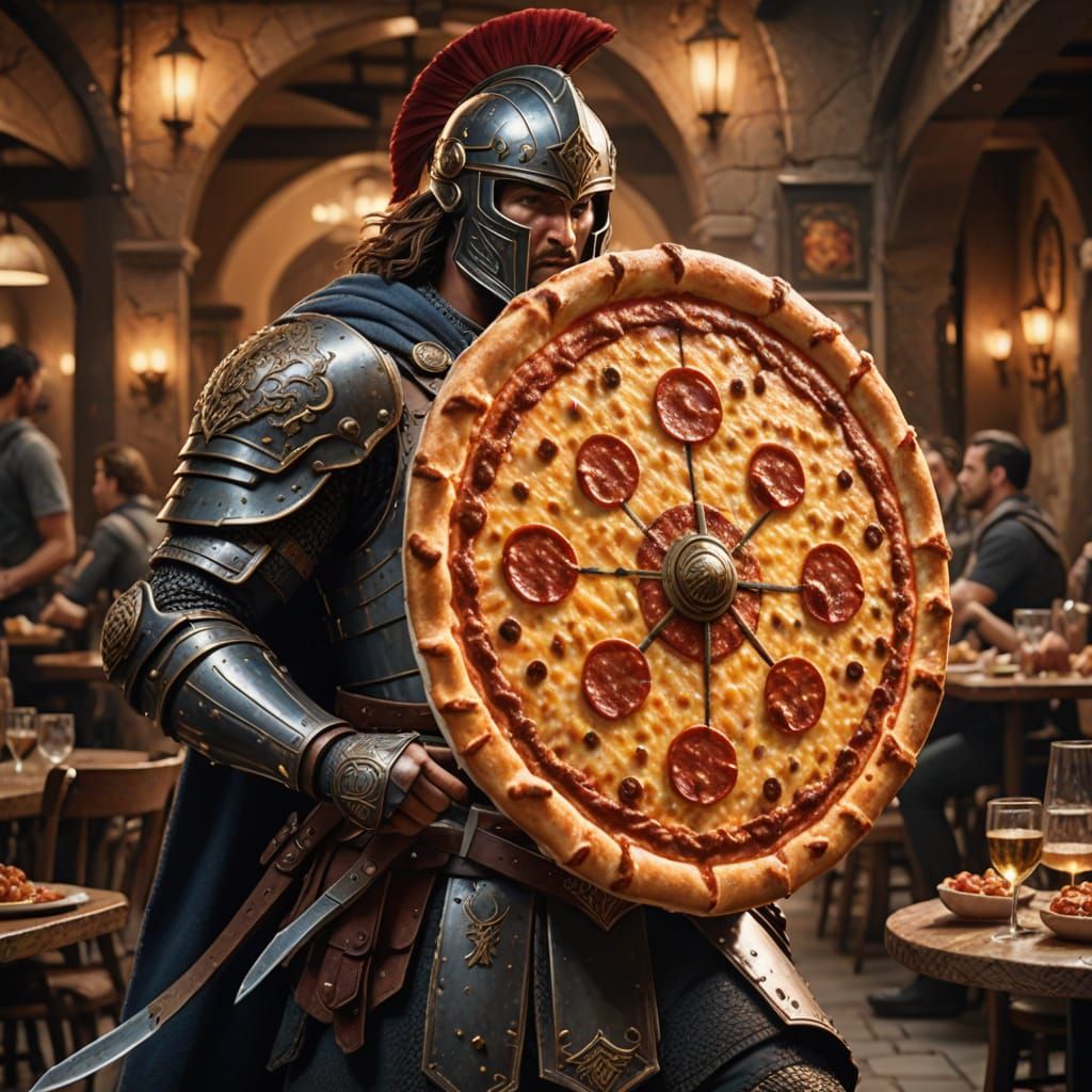 Epic Pizza Shield Warrior in Battle